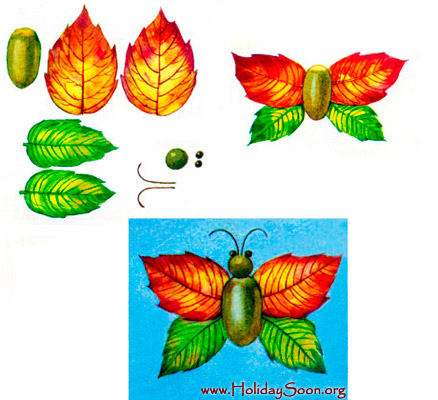 «Бабочка» из сухих листьев и желудя www.HolidaySoon.org