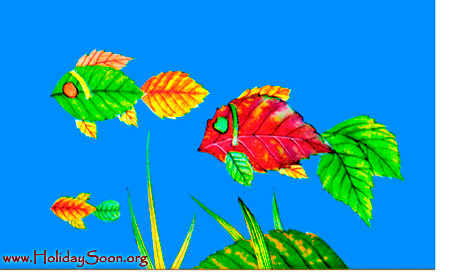 Панно из сухих листьев «Рыбки в аквариуме» - www.HolidaySoon.org