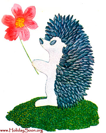 Панно из семян и крупы «Ежик с цветком» www.HolidaySoon.org